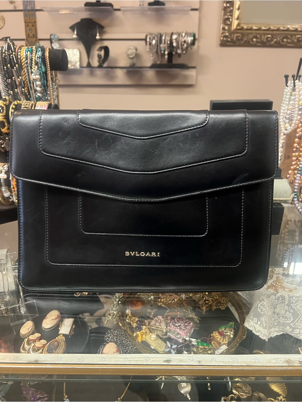 Bvlgari Black Leather Satchel Shoulder Bag